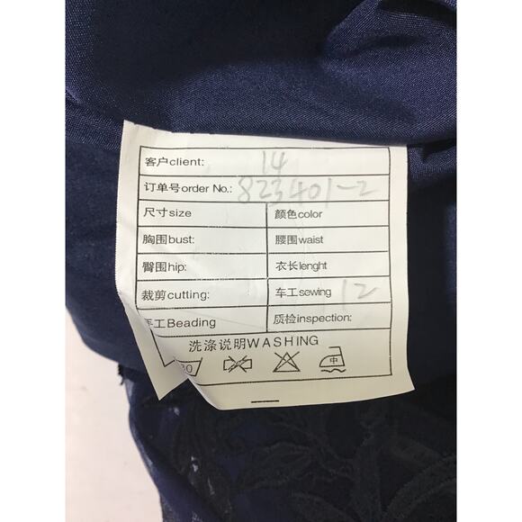 MOTHER OF THE BRIDE 14 XL Plus Blue Embroidered Lace  Draped Maxi Dress New B27 - Picture 6 of 8